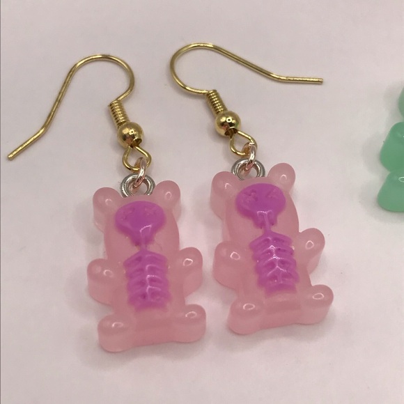 Skeleton Gummy Bear Handmade Earring Set Perfect for Halloween - Picture 4 of 8
